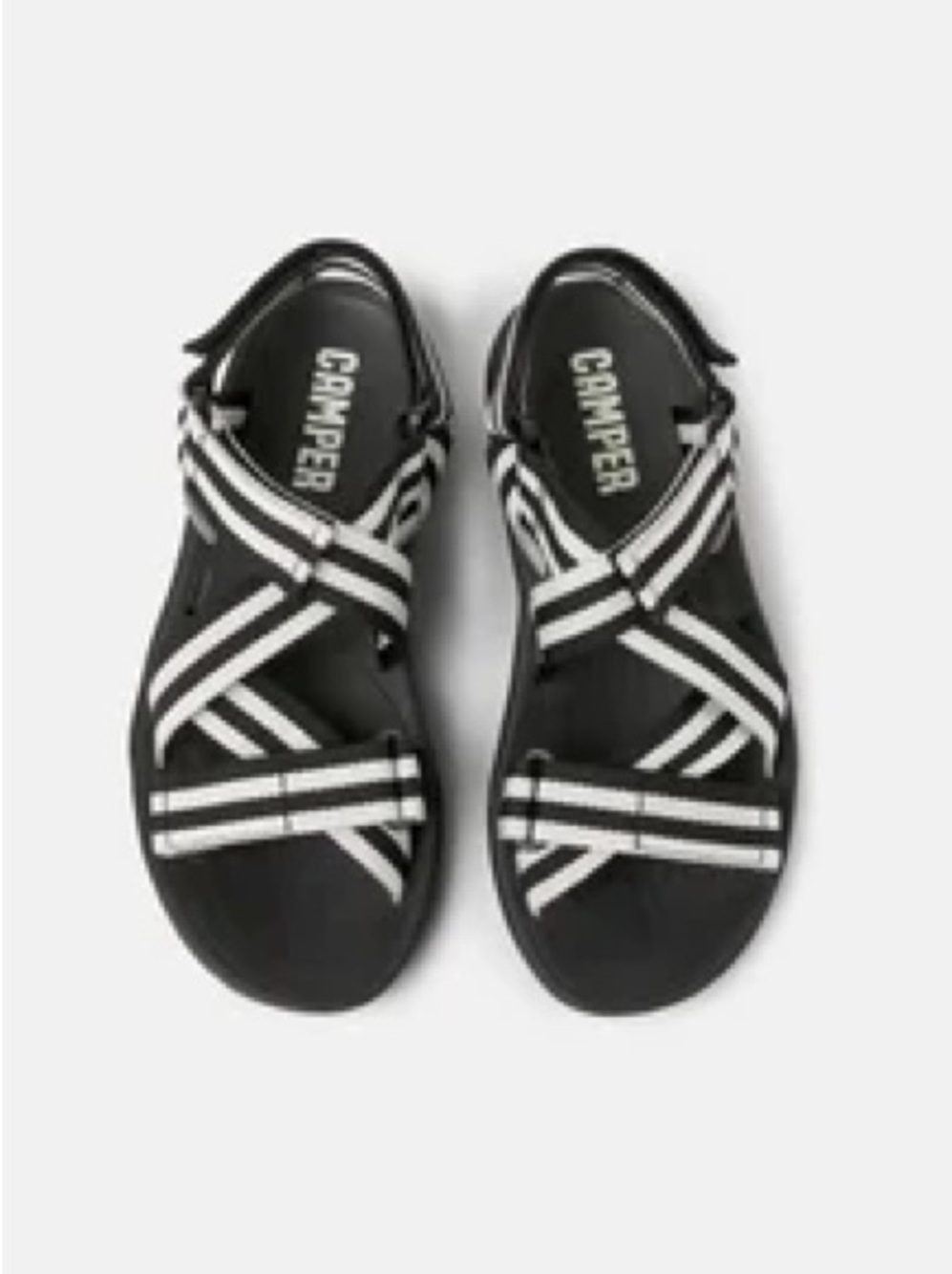 Camper Black Sandals with White Striped Straps